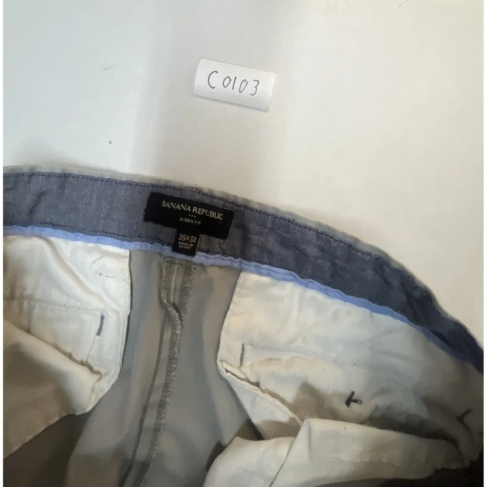 Banana Republic Aiden Slim Fit Chino Pants Mens 35x32 Light Grey Cotton Trousers